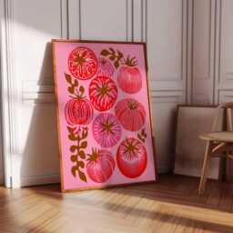 Folk Art Tomato Print, Bohemian Kitchen Decor, Maximalist Foodie Gift - thumbnail 4