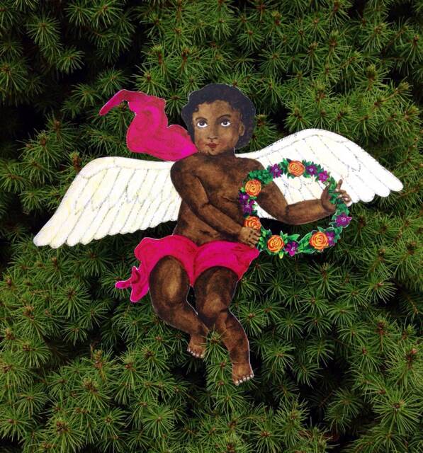 Personalize It Cherub Kid Classic - Multi-Use 10''x 12'' Diy Customize Great For Baby's 1st Christmas - Dark Skin Tone Angel Tree Topper - image 1