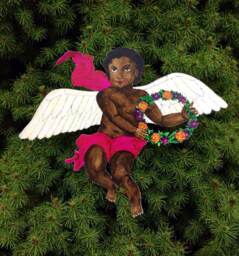Personalize It Cherub Kid Classic - Multi-Use 10''x 12'' Diy Customize Great For Baby's 1st Christmas - Dark Skin Tone Angel Tree Topper