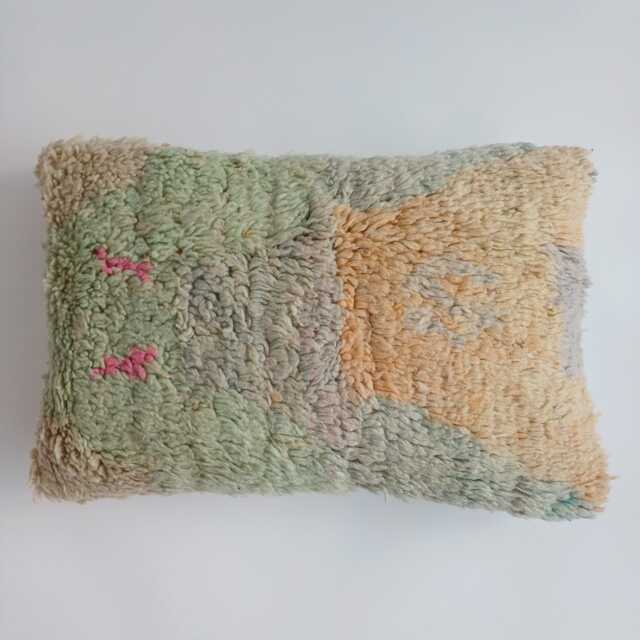Moroccan Wool Cushion Cover, Handmade Berber Pillow, Multicoloured Vintage Rug Cushion, Tribal Lumber Pillow 24''x16''/60x40 cm - image 1