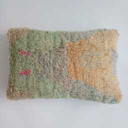 Moroccan Wool Cushion Cover, Handmade Berber Pillow, Multicoloured Vintage Rug Cushion, Tribal Lumber Pillow 24''x16''/60x40 cm - thumbnail 1