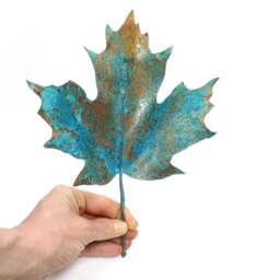 Handmade Copper Maple Leaf Sculpture Patina Art Decor - thumbnail 2