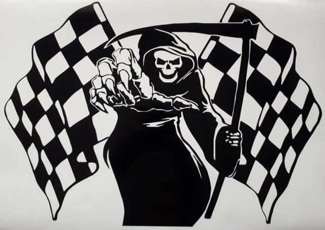Grim Reaper Racing Flags Skull Car Bonnet Side Sticker Decal Wall Art Vinyl Graphic Window Door Body Panel Van Decor Sign