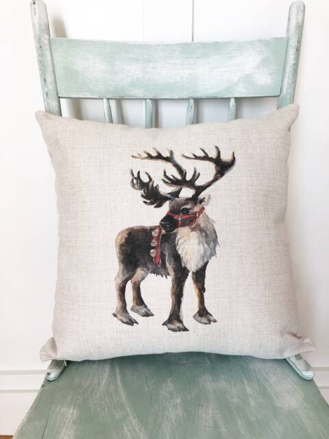 Reindeer Christmas Pillow Cover Rustic Linen Farmhouse Decor - image 1