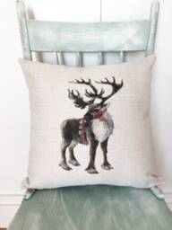 Reindeer Christmas Pillow Cover Rustic Linen Farmhouse Decor - thumbnail 1