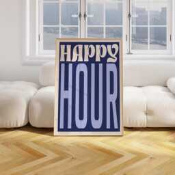 Happy Hour Poster, Bar Art, Cocktails Print, Aesthetic Trendy Wall Decor, Blue Retro Kitchen Print Home Decor 2568 - thumbnail 2