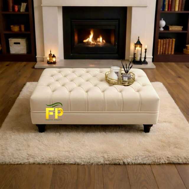 Cream Large Deep Cushioned Handmade Chesterfield Footstool Coffee Table - image 1