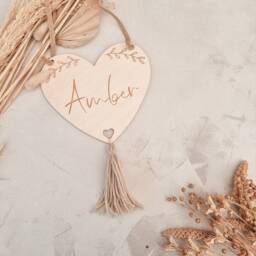 Personalised Wooden Heart Name Sign - Birth Announcement Gift - thumbnail 3