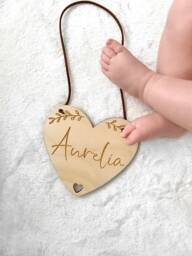 Personalised Wooden Heart Name Sign - Birth Announcement Gift - thumbnail 1