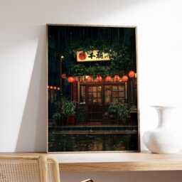 Tokyo Ramen Shop Poster, Japanese Rainy Night Anime Wall Art Print in Cinematic Illustration Style - thumbnail 2