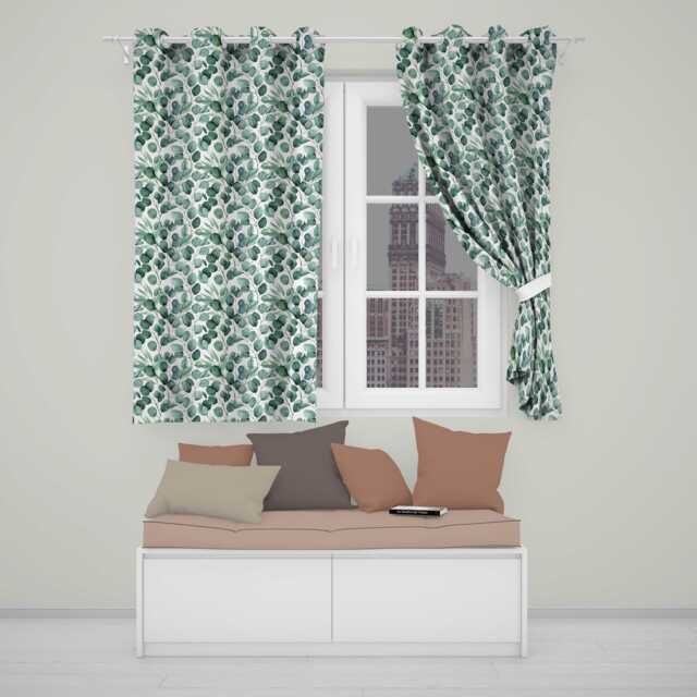 Blue Green Eucalyptus Leaves Elegant Seamless Pattern Readymade Eyelet Ring Top Thermal 100% Blackout Curtains - image 1