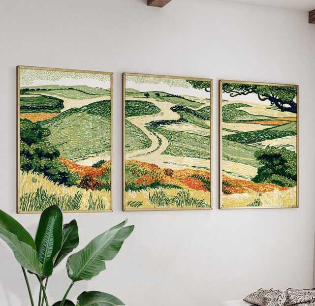 Green Rolling Hills Poster Set, Landscape Wall Art, Nature Prints - image 1