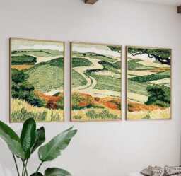 Green Rolling Hills Poster Set, Landscape Wall Art, Nature Prints - thumbnail 1