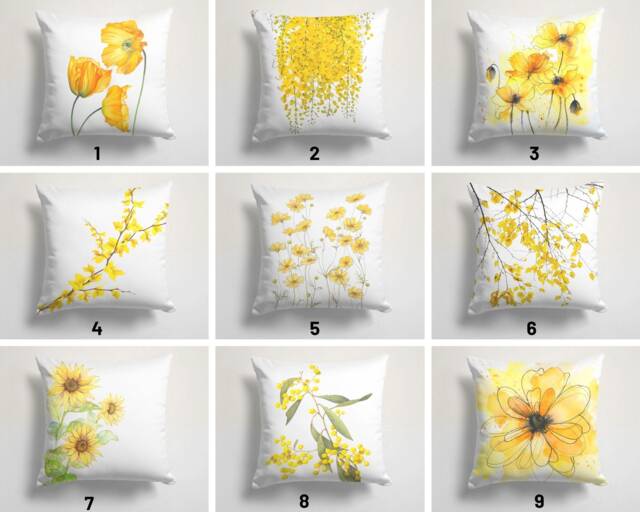 Yellow Cushion Cover/Yellow Flower Pillow Case/Spring Breeze Living Room Cover/Decorative Case/Yellow Garden Decor - image 1