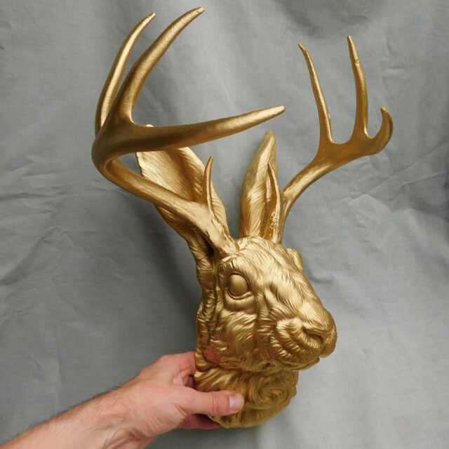 Gold Jackalope Head Wall Art Extra Large - 3D Printed Self-Assembly Mount - image 1