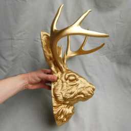 Gold Jackalope Head Wall Art Extra Large - 3D Printed Self-Assembly Mount - thumbnail 2