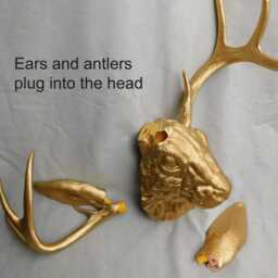 Gold Jackalope Head Wall Art Extra Large - 3D Printed Self-Assembly Mount - thumbnail 3