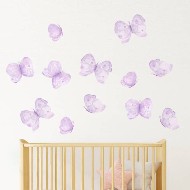 Lavender Butterfly Nursery Wall Decals Vinyl Stickers Peel Stick Removable Lilac Girls Bedroom Decor Watercolor Art - image 1
