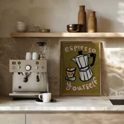 Espresso Yourself Print, Coffee Art Illustration, Kitchen Wall Art, Retro Unframed - thumbnail 2