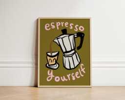 Espresso Yourself Print, Coffee Art Illustration, Kitchen Wall Art, Retro Unframed - thumbnail 1