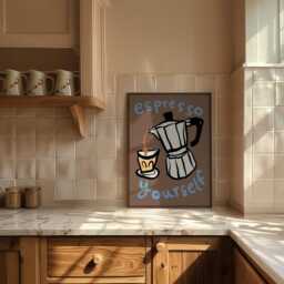 Espresso Yourself Print, Coffee Art Illustration, Kitchen Wall Art, Retro Unframed - thumbnail 3