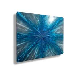 Metal Wall Art Abstract Painting Silver & Blue Modern Decor For Indoor Or Outdoor - thumbnail 1
