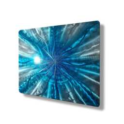 Metal Wall Art Abstract Painting Silver & Blue Modern Decor For Indoor Or Outdoor - thumbnail 3