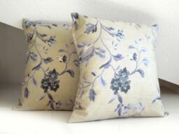 Cushion Cover, Cottage Chic, Pillow Case, 16 X 16, Blue, Grey, Flower Roses Cover - thumbnail 1