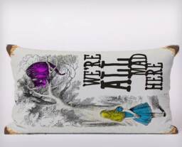 Alice in Wonderland Cheshire Cat We're All Mad Here Vintage- Customizeable Personlized - Cushion Cover Case Or Stuffed With Insert - thumbnail 2