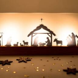 Wooden Christmas Crib Made Of Oak - Modern Small & Large With Tea Light, Paper Cutouts Various Motifs, Handmade Decoration - thumbnail 3