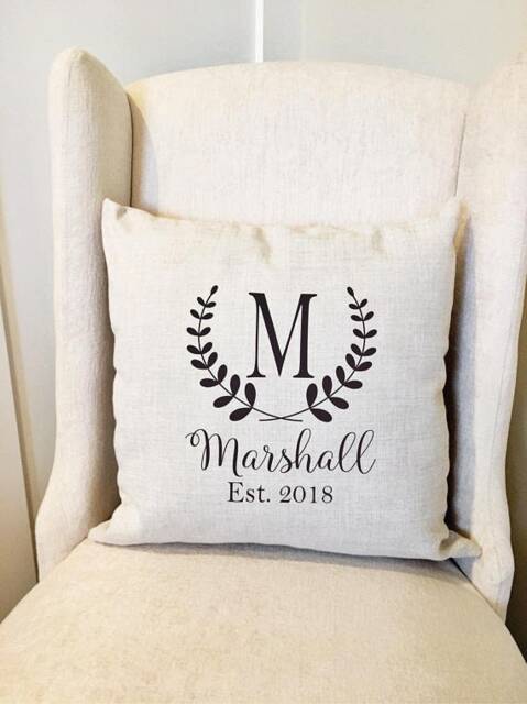 Personalized Linen Monogram Pillow Cover Farmhouse Decor - image 1