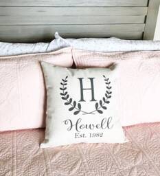 Personalized Linen Monogram Pillow Cover Farmhouse Decor - thumbnail 3