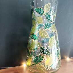 Beautiful Hand Painted Leaves Carafe Vase. 20cm. Unique - thumbnail 2