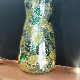 Beautiful Hand Painted Leaves Carafe Vase. 20cm. Unique - thumbnail 3