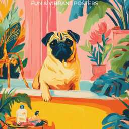 Funny Dog Bathroom Poster Pug in Tub Wall Art Matisse Inspired Tropical Pet Decor Quirky Print For Powder Room Guest Bath Lover Gift - thumbnail 3