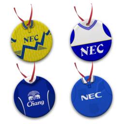 Everton Retro Home & Away Shirts Classic Kits Christmas Tree Decoration Bauble Flat Ceramic - Great Gift Multi Pack Of 4 Or 8 - thumbnail 2