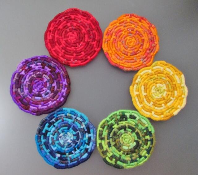 Custom-Shaped Rainbow Discs Wall Hanging - You Choose The Arrangement Made With 6 Colorful Multi-Texture Coiled Jute Fiber - image 1