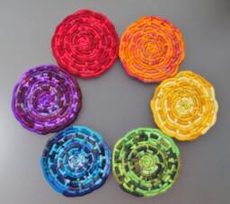 Custom-Shaped Rainbow Discs Wall Hanging - You Choose The Arrangement Made With 6 Colorful Multi-Texture Coiled Jute Fiber - thumbnail 1