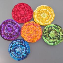Custom-Shaped Rainbow Discs Wall Hanging - You Choose The Arrangement Made With 6 Colorful Multi-Texture Coiled Jute Fiber - thumbnail 4
