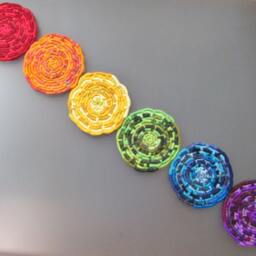 Custom-Shaped Rainbow Discs Wall Hanging - You Choose The Arrangement Made With 6 Colorful Multi-Texture Coiled Jute Fiber - thumbnail 3
