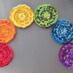 Custom-Shaped Rainbow Discs Wall Hanging - You Choose The Arrangement Made With 6 Colorful Multi-Texture Coiled Jute Fiber - thumbnail 2