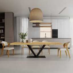 3 Inch V Base Dining Table Rustic Solid Wood Industrial Straight Edge Steel - thumbnail 2