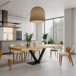 3 Inch V Base Dining Table Rustic Solid Wood Industrial Straight Edge Steel - thumbnail 1