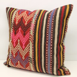 Large Kilim Pillow Cover 24x24, Rustic Turkish Home Decor - thumbnail 3