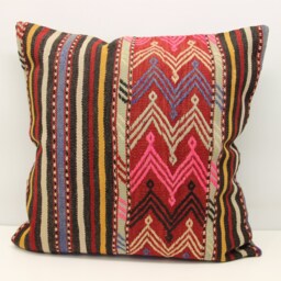 Large Kilim Pillow Cover 24x24, Rustic Turkish Home Decor - thumbnail 2
