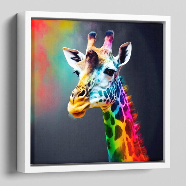 Giraffe Canvas Wall Art Picture in Bright Colourful Vibrant Neon Colours - Framed A Floating Frame - image 1