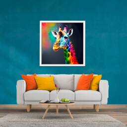 Giraffe Canvas Wall Art Picture in Bright Colourful Vibrant Neon Colours - Framed A Floating Frame - thumbnail 3