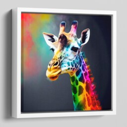 Giraffe Canvas Wall Art Picture in Bright Colourful Vibrant Neon Colours - Framed A Floating Frame - thumbnail 1