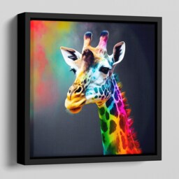 Giraffe Canvas Wall Art Picture in Bright Colourful Vibrant Neon Colours - Framed A Floating Frame - thumbnail 2