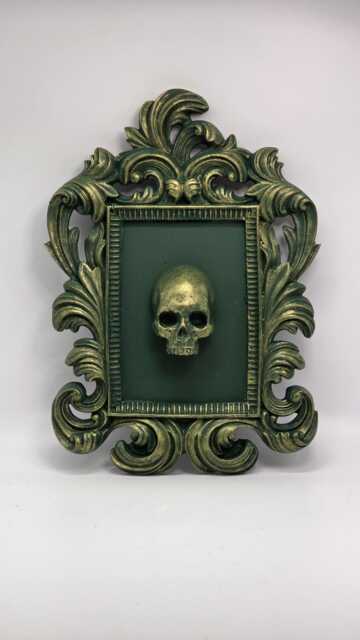 Framed Bronze Patina Skull. in Gothic Style Frame - image 1